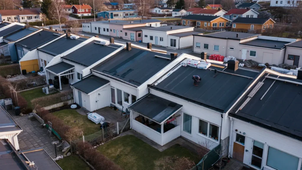 renovering av papptak p radhus och f rr d i tynnered